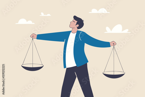 Comparison advantage and disadvantage, integrity or honest truth, pros and cons or measurement, judge or ethical, decision or balance concept, businessman comparing scale to be equal, fair measuring.