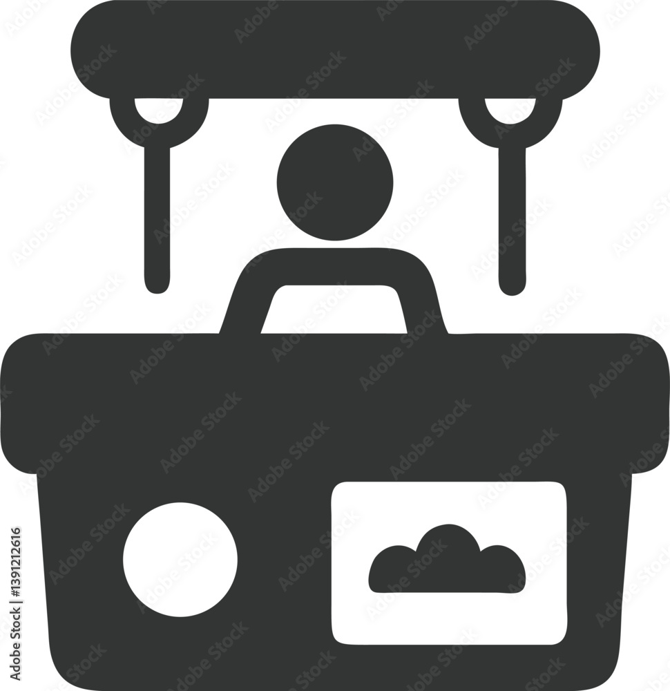 Dark Gray Trade Show Booth with Figure Icon on Transparent Background Dark Gray Trade Show Booth with Figure Icon on Transparent Background