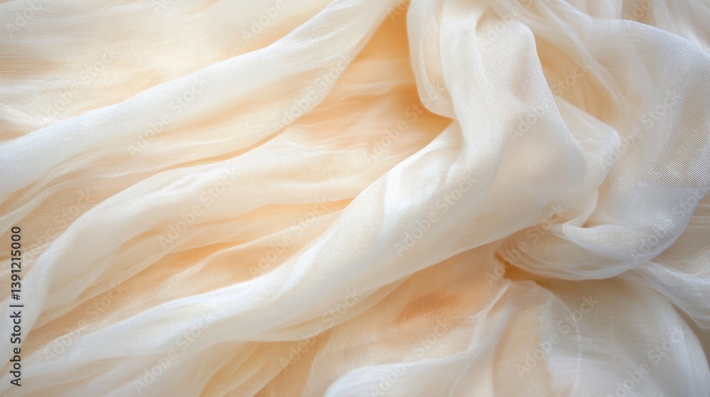Delicate silk fabric rests gracefully with soft folds, catching warm sunlight that enhances its sheer texture and gentle hues Delicate silk fabric rests gracefully with soft folds, catching warm sunlight that enhances its sheer texture and gentle hues