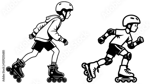 Boy Rollerblading Illustration.