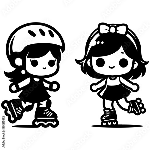 Cute Girl Rollerblading Illustration.