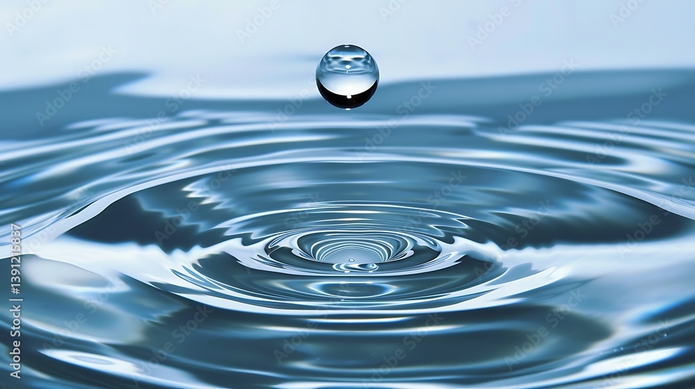 A single water droplet falling into smooth rippled water A single water droplet falling into smooth rippled water