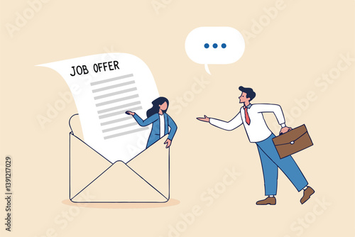 Job offer or new opportunity, career promotion or decision to change to new office, employment or recruitment, vacancy or hiring concept, businessman on email envelope offer new job to candidate.