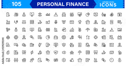 Personal Finance Designs with Essential Icons for Budgeting and Saving. Perfect for Financial Apps, Websites, and Mobile Solutions.