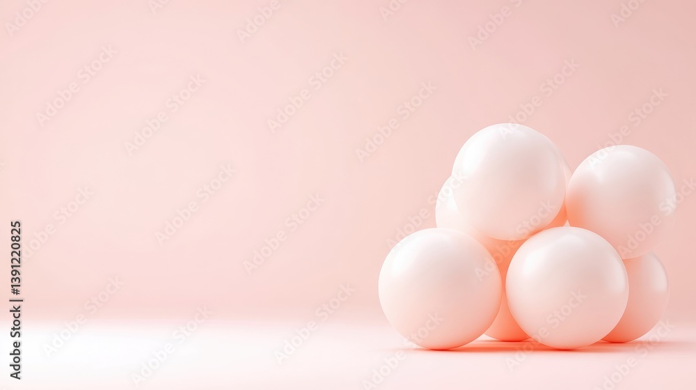 Fototapeta premium Pale Pink Balloons Simple Minimalist Style Soft Lighting Wide Shot Subtle Texture Celebration Concept Pink Background Soft Pastel Tones Ideal for Branding