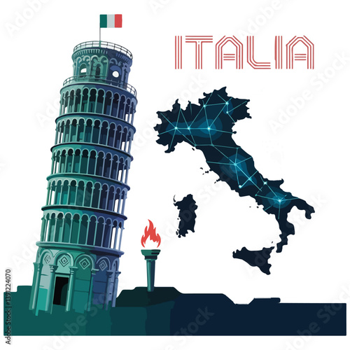 Leaning Tower of Pisa Digital Emblem
