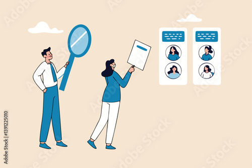 Redundant job, layoff staff or reduce head count, fired employee or worker, losing job from economic recession, dismiss or picking redundant staff concept, businessman HR choose redundancy employee.