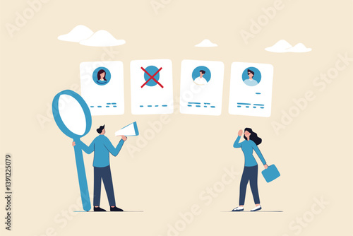 Redundant job, layoff staff or reduce head count, fired employee or worker, losing job from economic recession, dismiss or picking redundant staff concept, businessman HR choose redundancy employee.