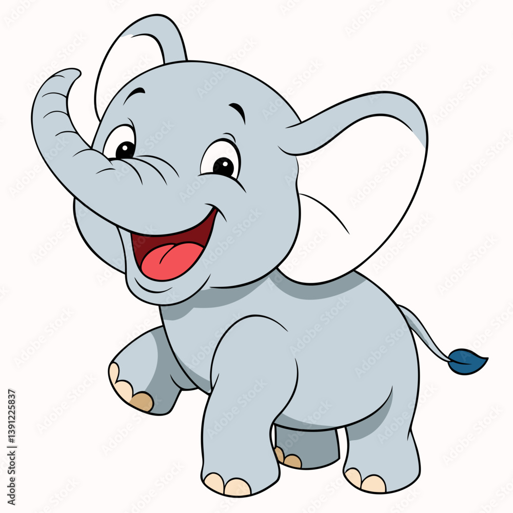 Naklejka premium Laughing Baby Elephant Cartoon: Cute & Funny Vector Design Illustration