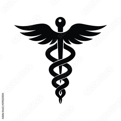 Gold caduceus medical symbol with wings, a vector illustration of health care.