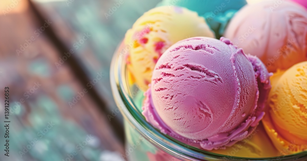A glass jar with colorful ice cream scoops product photography for advertisement, Generative AI. A glass jar with colorful ice cream scoops product photography for advertisement, Generative AI.