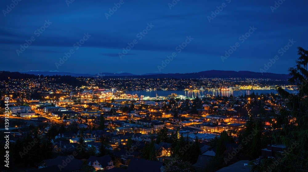 Nocturnal panorama showcasing a luminous cityscape by the harbor Nocturnal panorama showcasing a luminous cityscape by the harbor