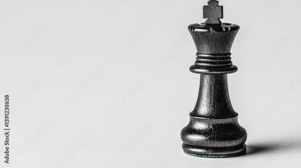 Abstract concept of leadership: one black chess king standing alone on a white background Abstract concept of leadership: one black chess king standing alone on a white background