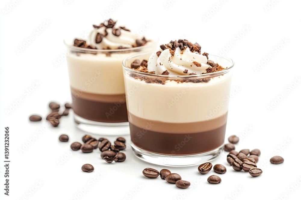 A realistic photo of Espresso Panna Cotta, hyper-realistic, isolated on white A realistic photo of Espresso Panna Cotta, hyper-realistic, isolated on white
