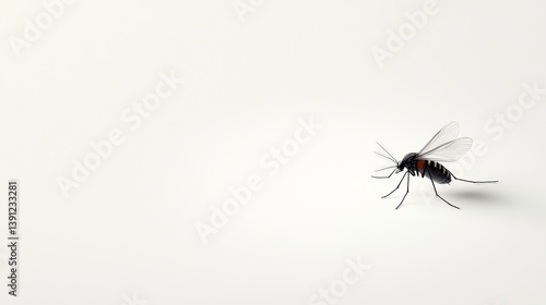 Close-up of a Mosquito Walking on a Clean Background Surface