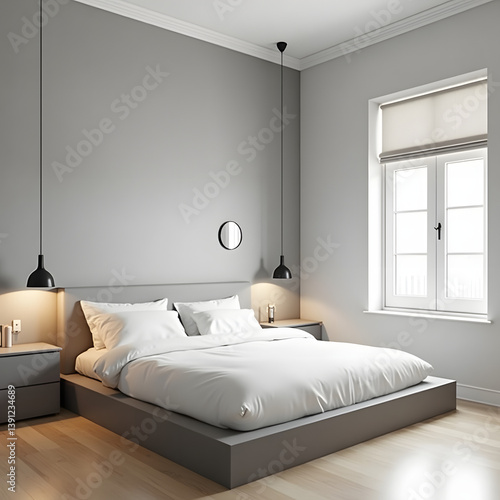 Minimalist Bedroom Interior with Natural Light and Wooden Furniture