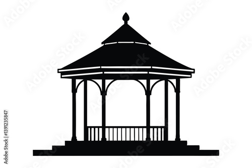 Gazebo silhouette vector, Gazebo icon, Black gazebo park silhouette vector