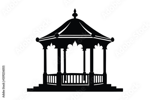 Gazebo silhouette vector, Gazebo icon, Black gazebo park silhouette vector