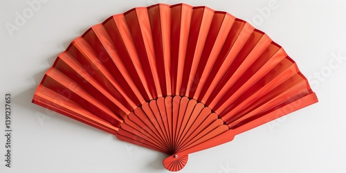 A white background with a red oriental paper fan open product photography for advertisement, Generative AI.