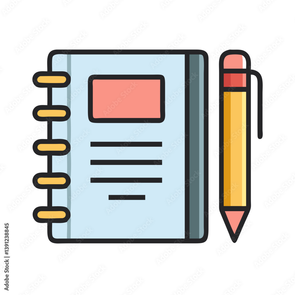 Notebook with Pencil Beside Icon Design Notebook with Pencil Beside Icon Design