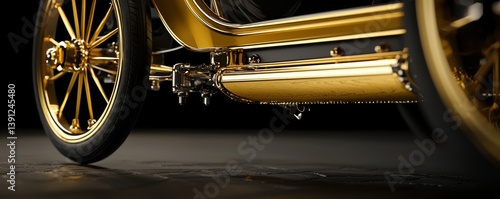 Wallpaper Mural Close-up view of a vintage car's golden wheel and exhaust pipe, highlighting its elegance. Torontodigital.ca