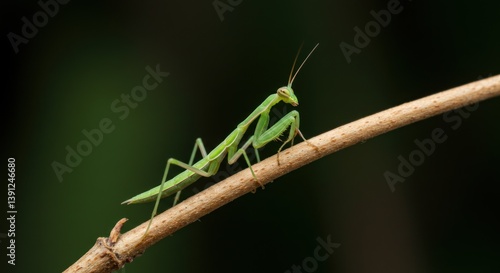 Praying Mantis Climbing on a Branch in a Natural Habitat