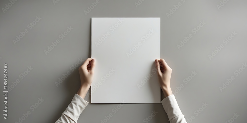 Minimalistic composition of female hands displaying a clean blank paper, perfect for mockup designs, document templates, or promotional and business purposes
Minimalistic composition of female hands displaying a clean blank paper, perfect for mockup designs, document templates, or promotional and business purposes