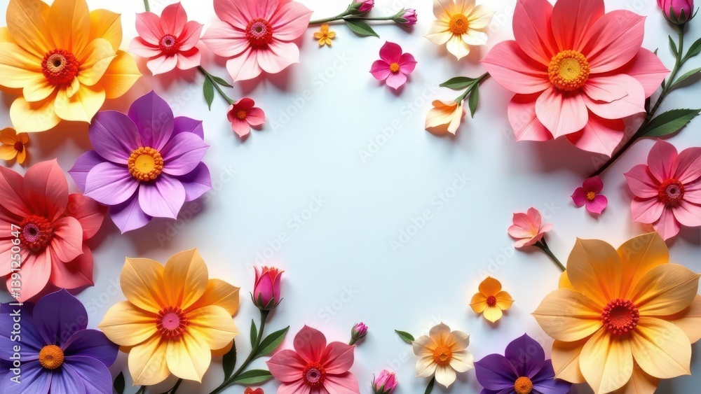 Obraz premium Vibrant Paper Flowers Arranged in a Delightful Circular Frame, Ideal for Festive or Celebratory Designs and Projects