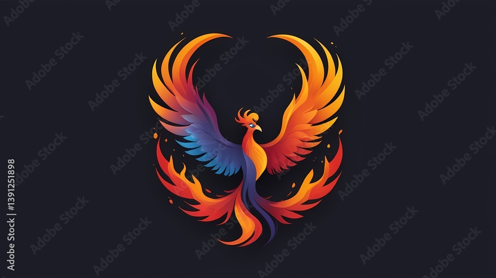 Naklejka premium Phoenix logo with a fiery effect, elegant and high-end branding, vector icon