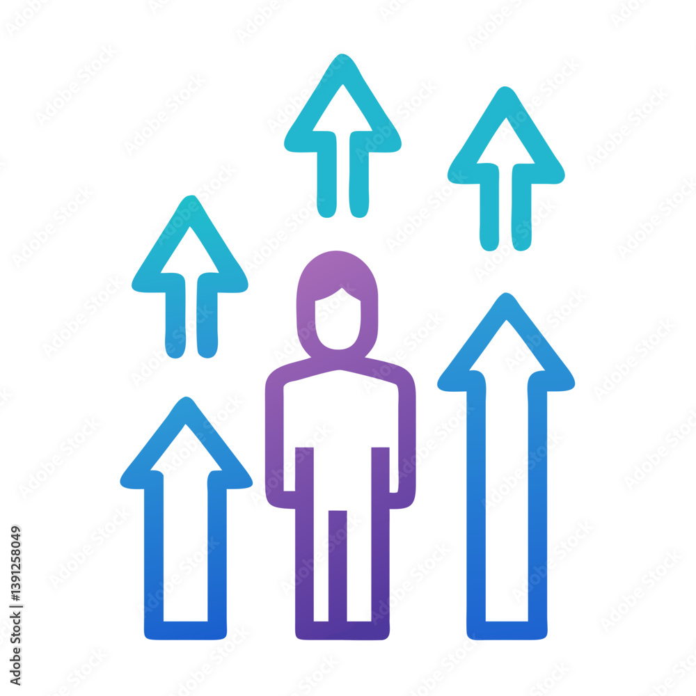 Person Rising with Upward Arrows Icon Design Person Rising with Upward Arrows Icon Design