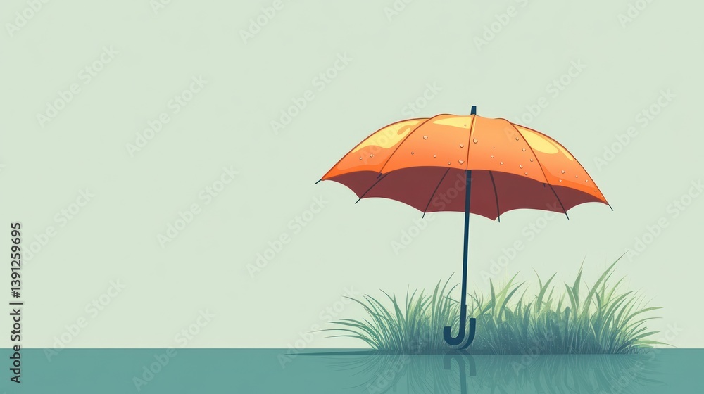 Obraz premium Orange umbrella in a grassy area