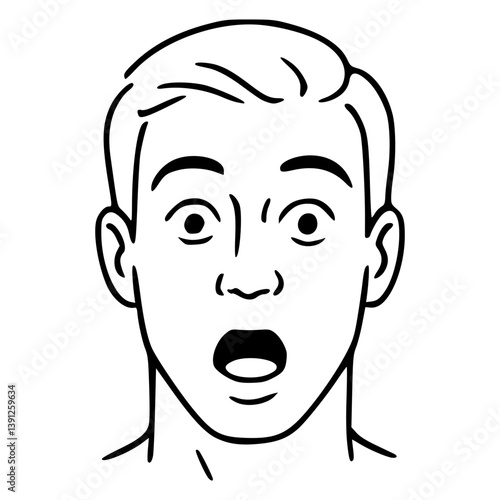 Shocked Gasp Man Face | Eyes wide, mouth open in surprise, eyebrows raised.