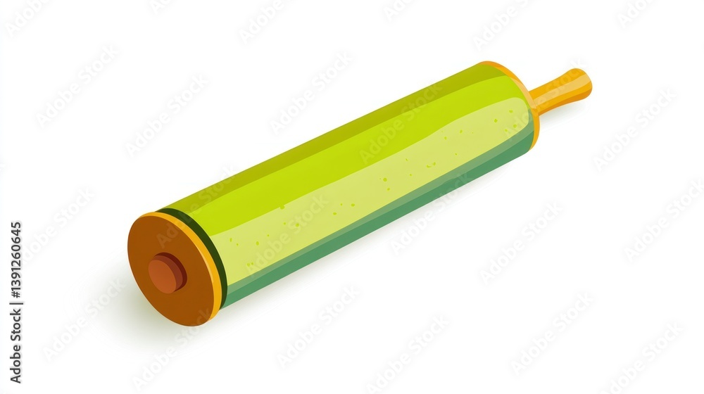 Green rolling pin, isometric view Green rolling pin, isometric view