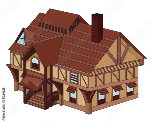 Old Fashioned Town Cottage Fantasy Isometric House Vector