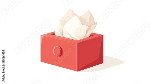 A red tissue box with tissues inside