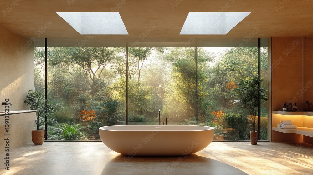 Modern Bathroom with Forest View and Natural Light Modern Bathroom with Forest View and Natural Light