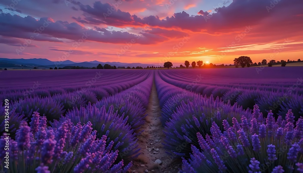 Fototapeta premium Berautiful summer Lavender field at sunset over lavender field.