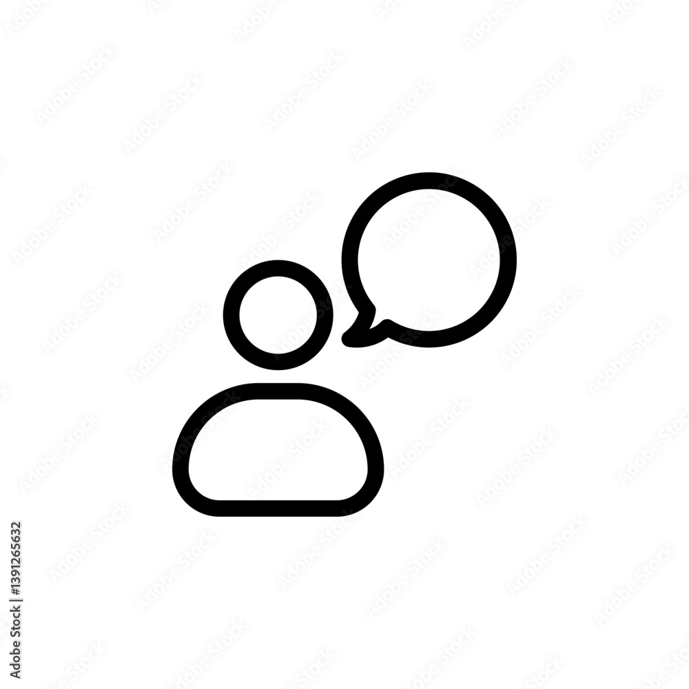 icon depicting a person with a speech bubble, representing communication, conversation, and discussion. Vector illustration, isolated on transparent icon depicting a person with a speech bubble, representing communication, conversation, and discussion. Vector illustration, isolated on transparent