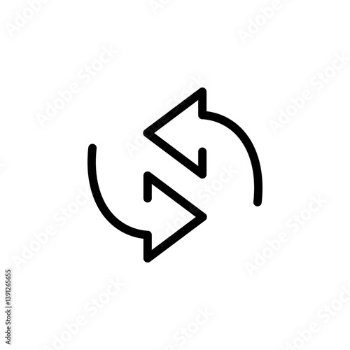 two arrow spin icon, recycle round, circle refresh or restart, thin line symbol on blank background