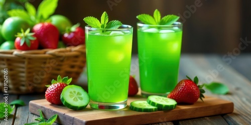 Wallpaper Mural Refreshing Cucumber and Strawberry Green Drink with Ice and Mint Garnish Torontodigital.ca