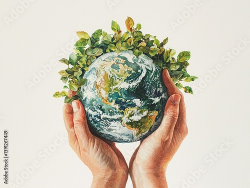 Earth held gently in hands, surrounded by greenery (2)