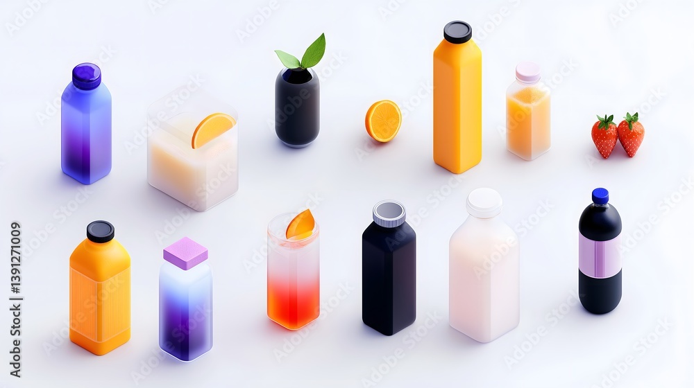 Generation Alpha food menu: a charming isometric of colorful Moon Milk food icons on a white background. Generation Alpha food menu: a charming isometric of colorful Moon Milk food icons on a white background.