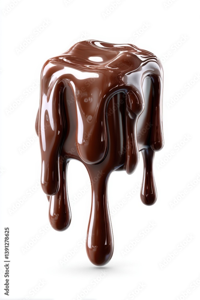 Obraz premium Decadent cube of glossy chocolate dripping with rich brown liquid on a clean white background studio shot