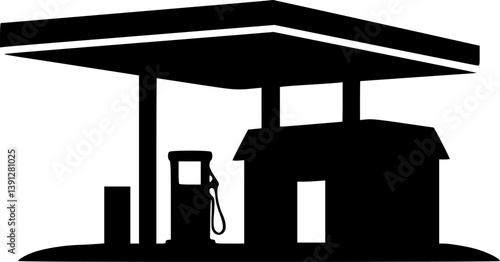 Gas Station Building Silhouette Illustration with Pump and Canopy
