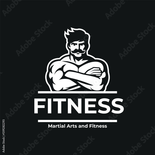 Man Logo with moustache Body Fitness Gym
