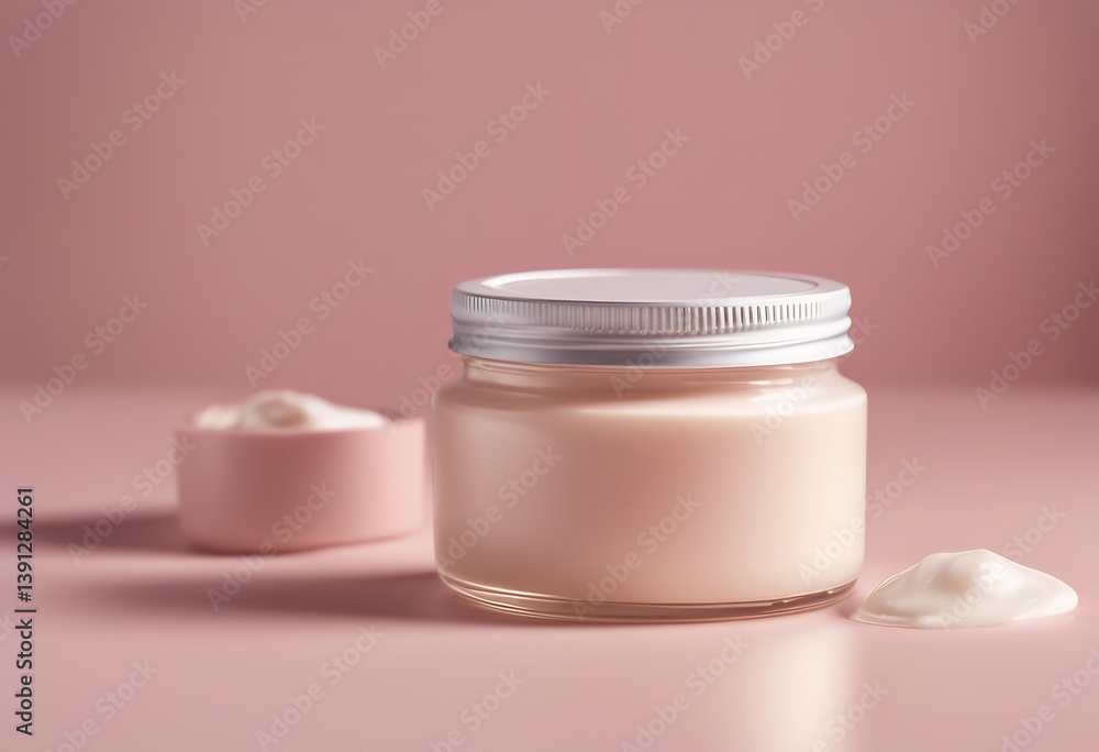 regular pattern closed jars cream pastel pink background minimal skin care concept regular pattern closed jars cream pastel pink background minimal skin care concept
