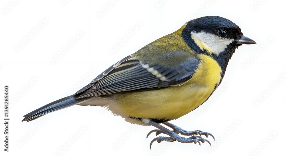 Naklejka premium Great tit bird perched isolated on white background outdoor shot