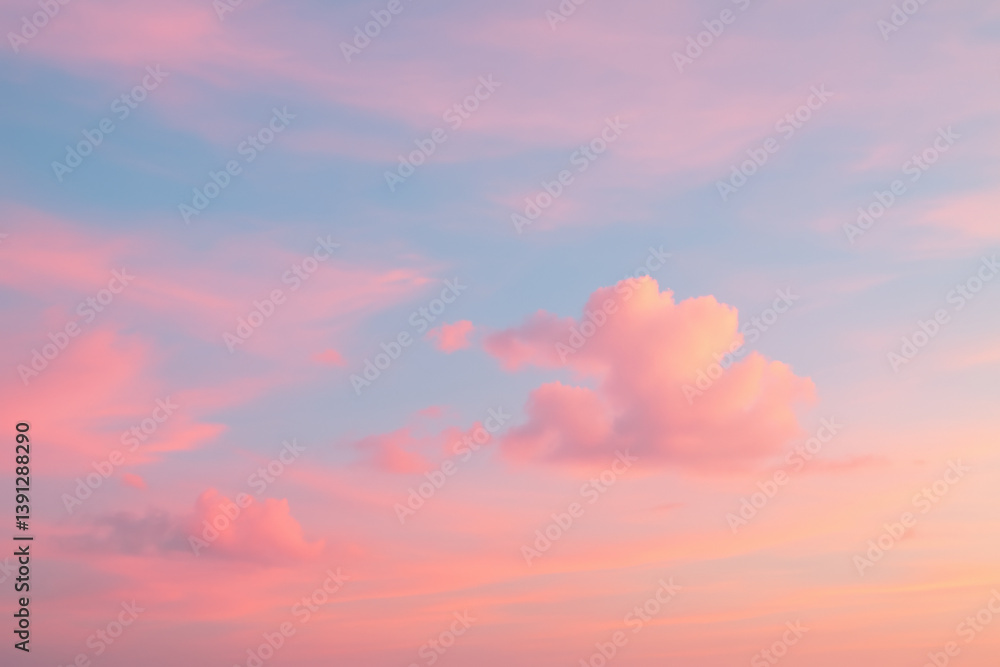 Fototapeta premium Beautiful pink and blue sunset sky with soft clouds at dusk