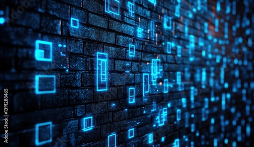 Digital data overlaying brick wall