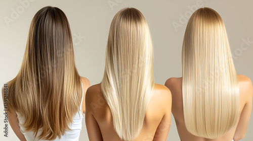 Hair transformation showcase salon studio photography neutral background close-up view beauty concepts